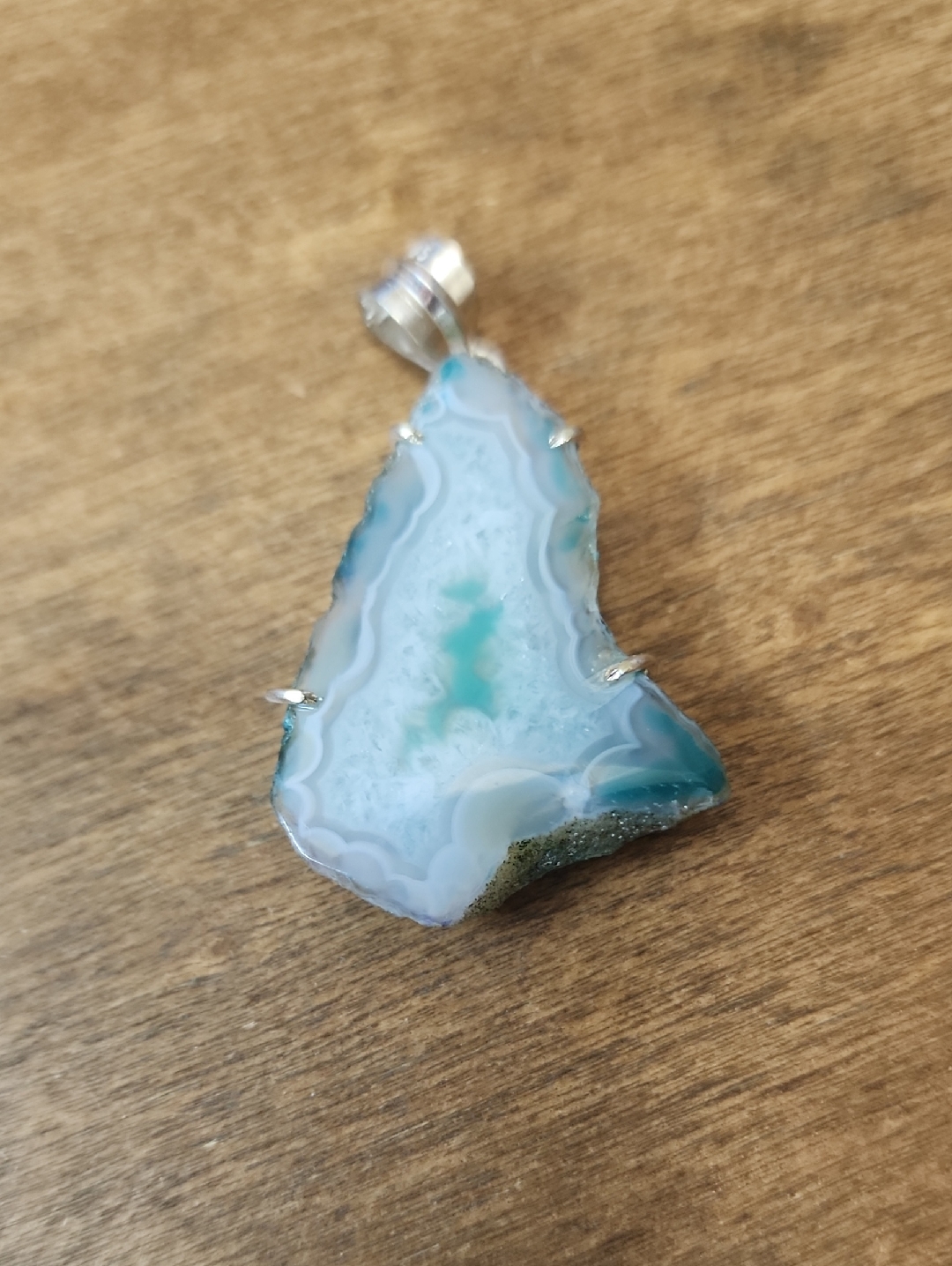 Aqua Blue Agate Slice Pendant - Unbranded